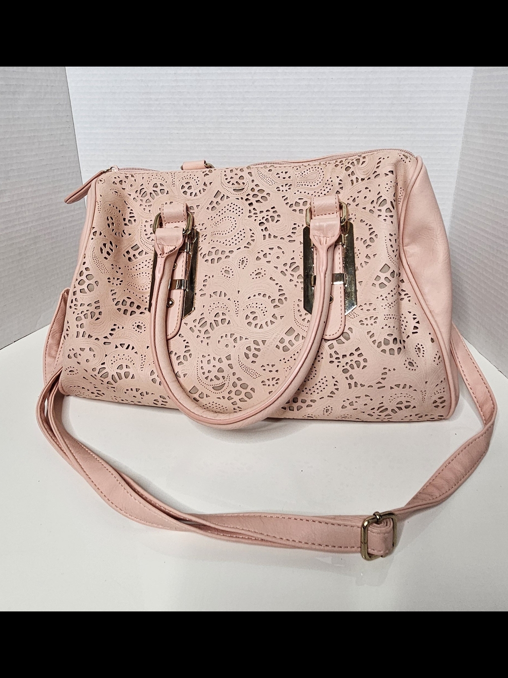 Blush Pink Laser-Cut Satchel Handbag